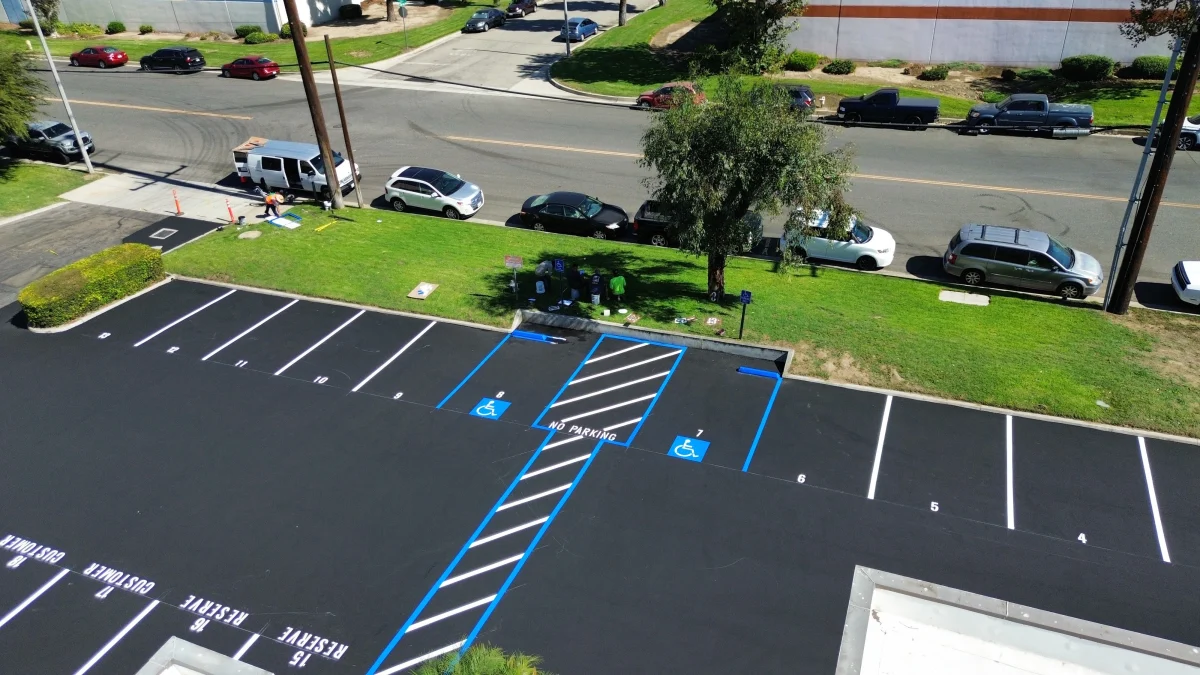 Freshly striped commercial parking lot